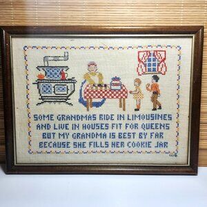 Vintage 1981 Cross Stitch Grandma Poem Framed Wall Art Country Kitchen Decor